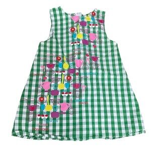 VTG Rare DPAM French Gingham Garden Veggie Print Pinafore Smock Retro Dress